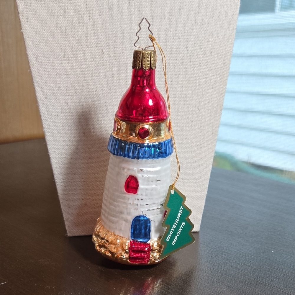 Christmas Tree Ornament Whitehurst Imports Mouthblown Glass Lighthouse